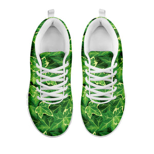 Green Ivy Leaf Pattern Print White Running Shoes