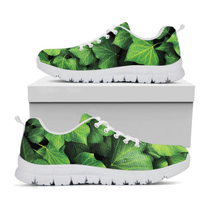 Green Ivy Leaf Print White Running Shoes