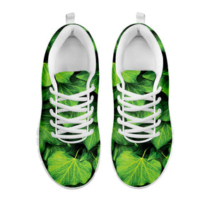 Green Ivy Leaf Print White Running Shoes