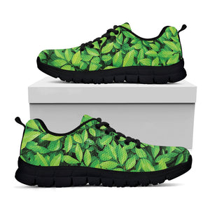 Green Leaf Print Black Running Shoes