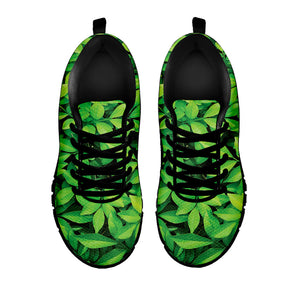 Green Leaf Print Black Running Shoes