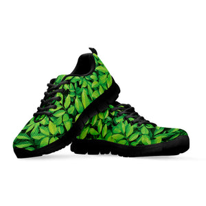 Green Leaf Print Black Running Shoes