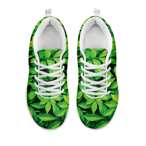 Green Leaf Print White Running Shoes