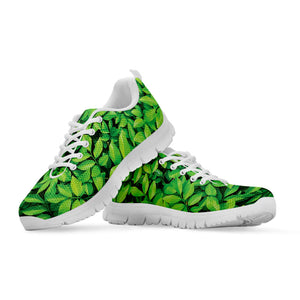 Green Leaf Print White Running Shoes