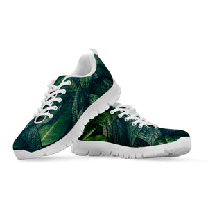 Green Leaves Print White Running Shoes