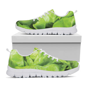 Green Lettuce Leaves Print White Running Shoes