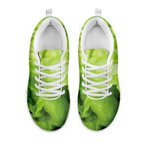 Green Lettuce Leaves Print White Running Shoes
