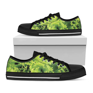 Green Lettuce Salad Print Black Low Top Sneakers