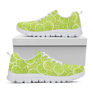 Green Lime Slices Pattern Print White Running Shoes