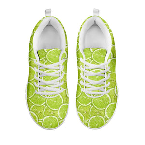 Green Lime Slices Pattern Print White Running Shoes