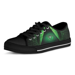 Green Masonic Eye Print Black Low Top Sneakers