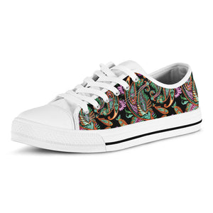 Green Orange And Pink Paisley Print White Low Top Sneakers