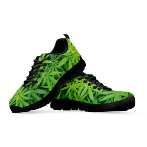 Green Pot Leaf Print Black Running Shoes