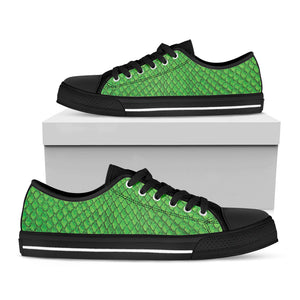 Green Python Snakeskin Print Black Low Top Sneakers