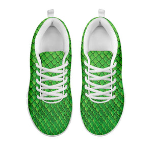 Green Python Snakeskin Print White Running Shoes