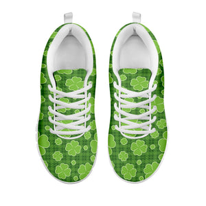 Green Shamrock Plaid Pattern Print White Running Shoes