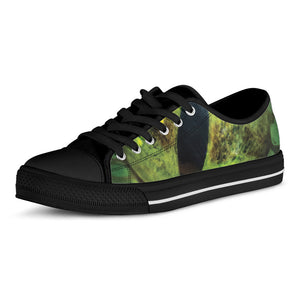 Green Snake Eye Print Black Low Top Sneakers