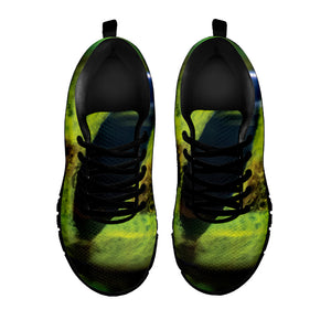 Green Snake Eye Print Black Running Shoes