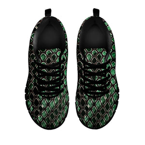 Green Snakeskin Print Black Running Shoes