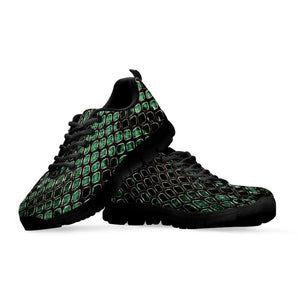 Green Snakeskin Print Black Running Shoes