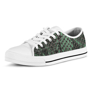Green Snakeskin Print White Low Top Sneakers