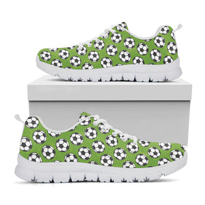 Green Soccer Ball Pattern Print White Running Shoes