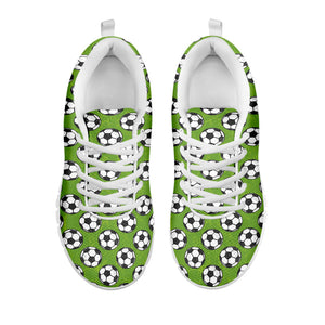 Green Soccer Ball Pattern Print White Running Shoes