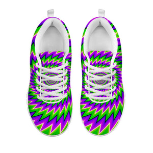 Green Spiral Moving Optical Illusion White Running Shoes
