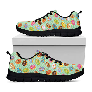 Green Striped Donut Pattern Print Black Running Shoes