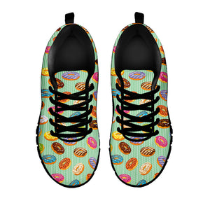 Green Striped Donut Pattern Print Black Running Shoes