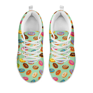 Green Striped Donut Pattern Print White Running Shoes