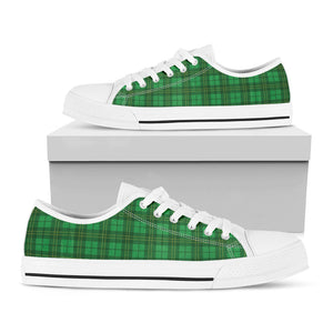Green Tartan St. Patrick's Day Print White Low Top Sneakers