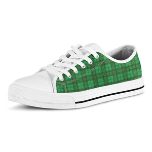 Green Tartan St. Patrick's Day Print White Low Top Sneakers