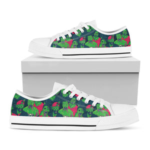 Green Walking Zombie Print White Low Top Sneakers