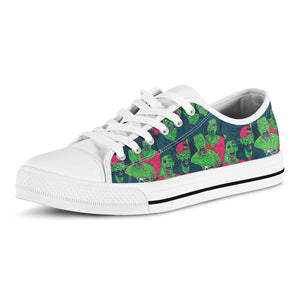 Green Walking Zombie Print White Low Top Sneakers
