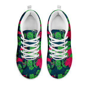 Green Walking Zombie Print White Running Shoes
