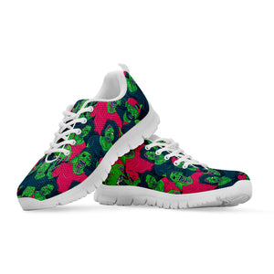 Green Walking Zombie Print White Running Shoes
