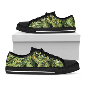 Green Weed Print Black Low Top Sneakers