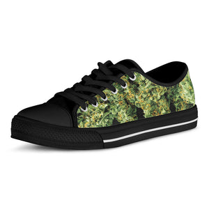 Green Weed Print Black Low Top Sneakers