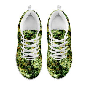 Green Weed Print White Running Shoes