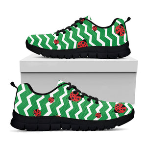 Green Zigzag Ladybird Pattern Print Black Running Shoes