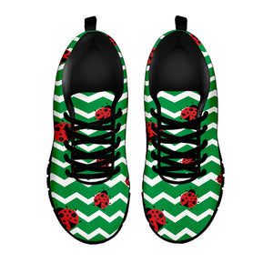 Green Zigzag Ladybird Pattern Print Black Running Shoes