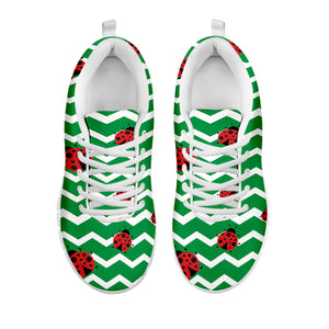 Green Zigzag Ladybird Pattern Print White Running Shoes
