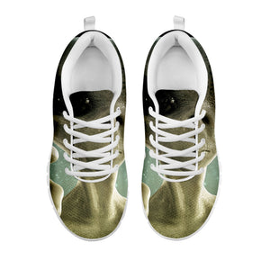 Grey Alien 3D Print White Running Shoes