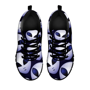 Grey Alien Face Pattern Print Black Running Shoes