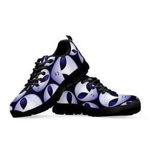 Grey Alien Face Pattern Print Black Running Shoes