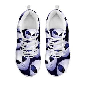 Grey Alien Face Pattern Print White Running Shoes