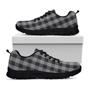 Grey And Black Check Pattern Print Black Running Shoes