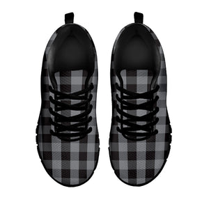 Grey And Black Check Pattern Print Black Running Shoes