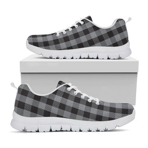 Grey And Black Check Pattern Print White Running Shoes